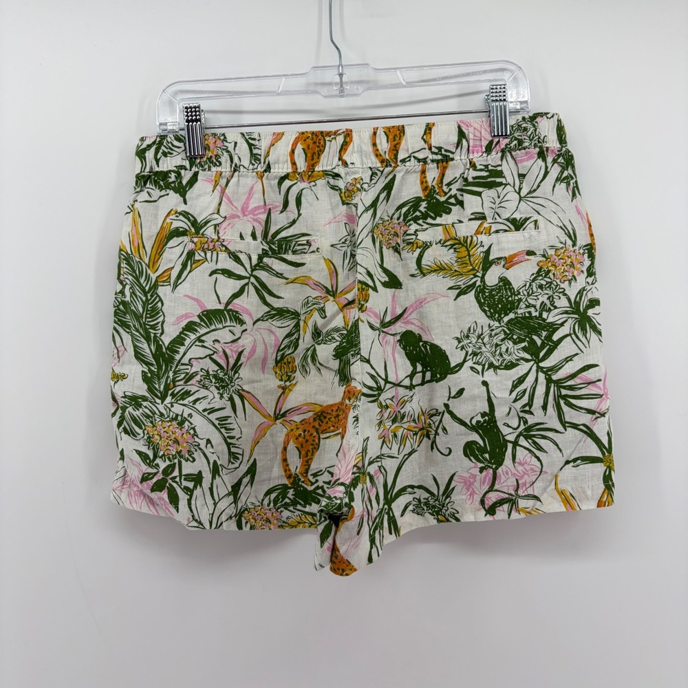 Rachel Zoe Womens Large White Tropical Jungle Linen Drawstring Shorts Leopard - Picture 2 of 6